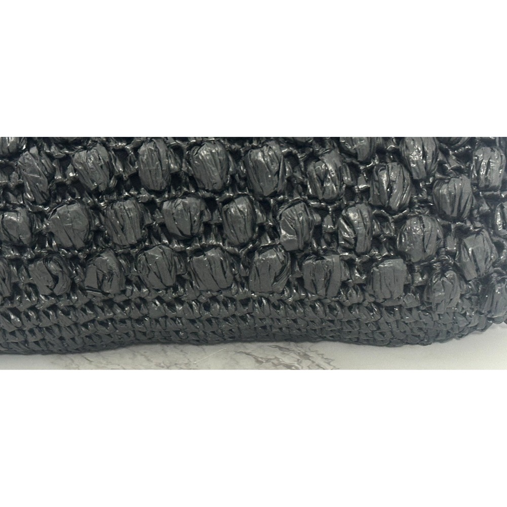 Clutch Women's Black Clutch Straw Kiss Lock Handbag - Picture 4 of 16